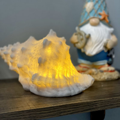 Lampe d'appoint DEL en résine blanche en forme de coquille grenouille, avec lumière chaude et minuterie, 20 cm de large