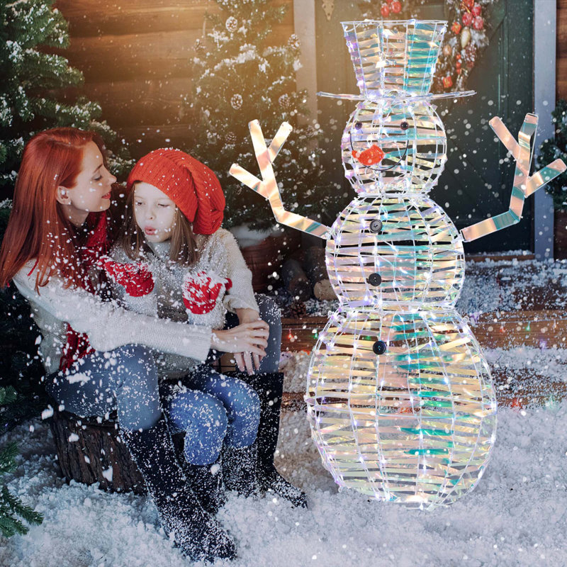 Bonhomme de neige de Noël irisé 4 pi avec 100 lumières à DEL blanches 
