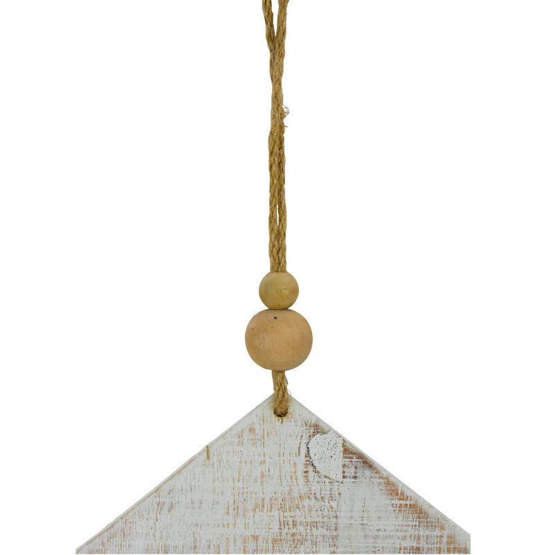 8" White Wooden Peace Ornament with Gold Bell