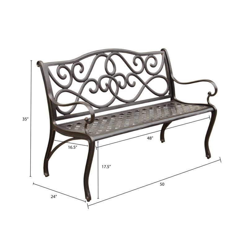 Banc de parc en aluminium coulé Mcgarity, H 34,5 po x l 49,5 po x P 25,25 po