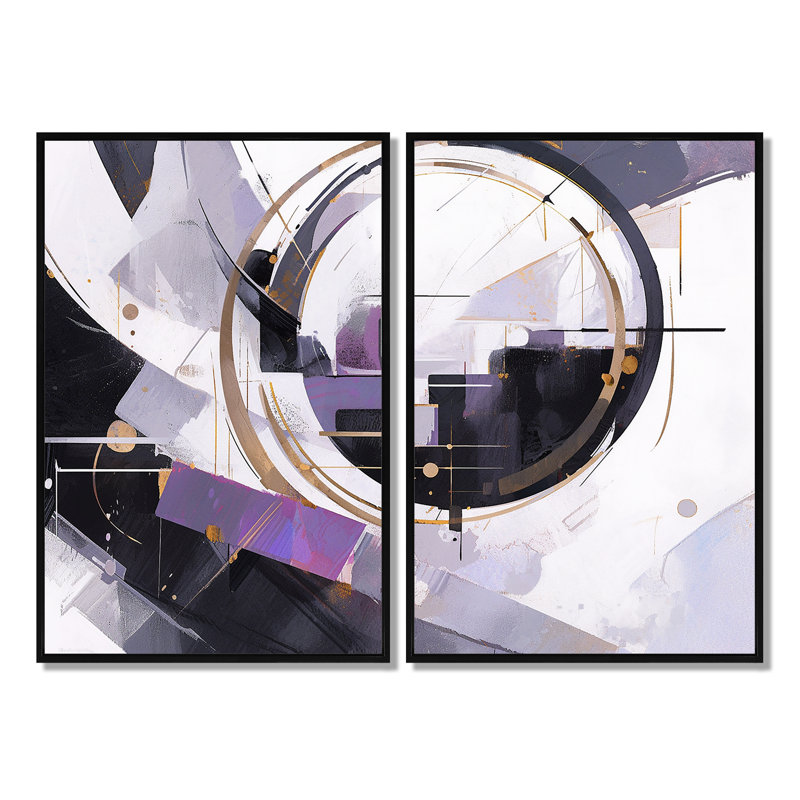 Tourbillons mauves à multiples facettes - art mural moderne sur toile bleu - 2 panneaux, Black, 36" H x 48" W