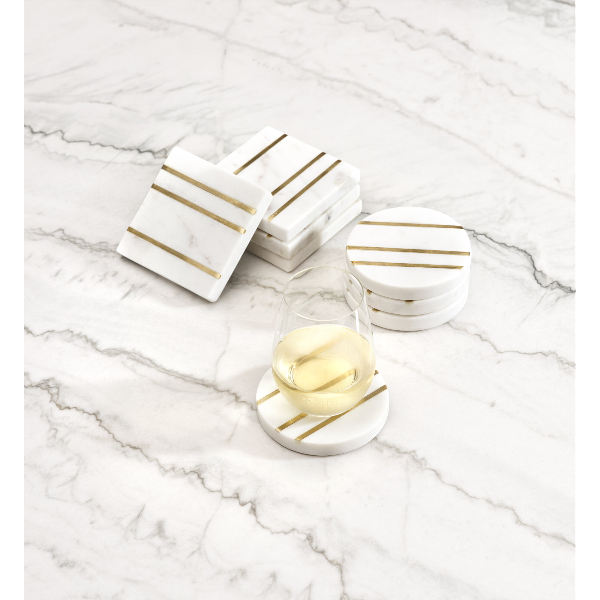 Broome Gold Inlay Marble Round Coaster Set