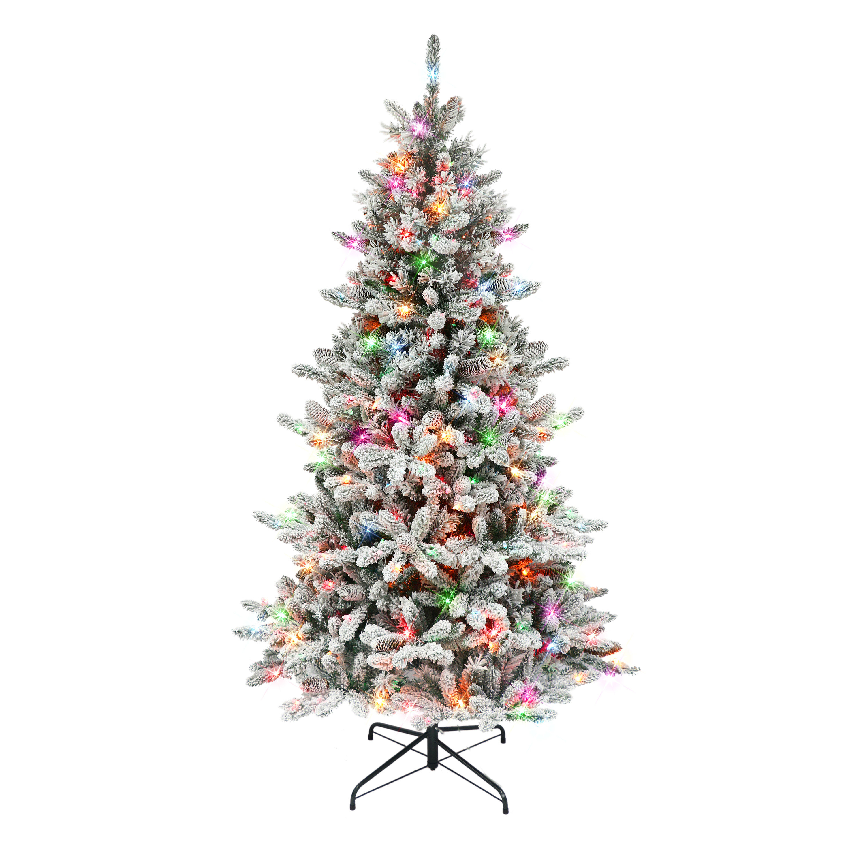 Snow-dusted Christmas Tree With Multicolor Bulbs & Plastic Star