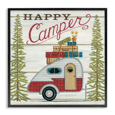 Rustic Happy Camper Phrase Giclee Art by Deb Strain