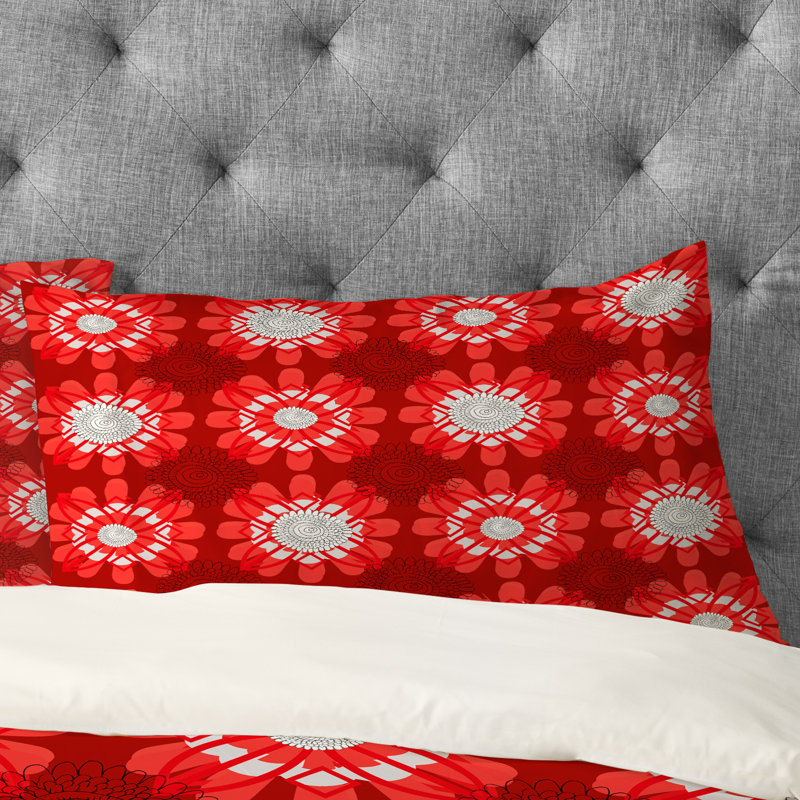 Taie d’oreiller fleurs rouge rétro, Standard