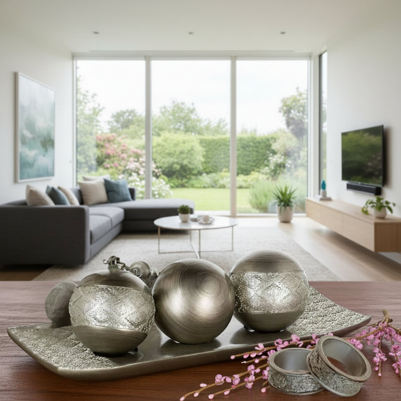 Silver Decorative Tray Ball Set, Country Style Living Room Dining Table Decoration, Gift Box Packaging.