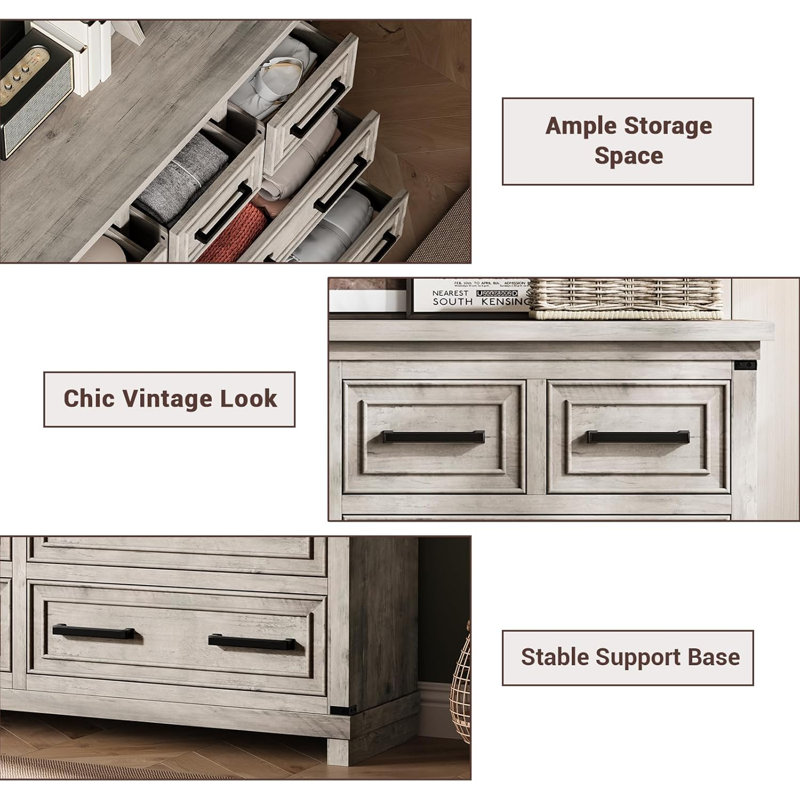 Commode pour chambre à coucher avec 8 tiroirs, commodes de ferme, Gris