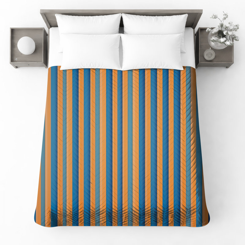 Orange Blue Stripes Bedding Stripes Bedspread Pattern, Queen