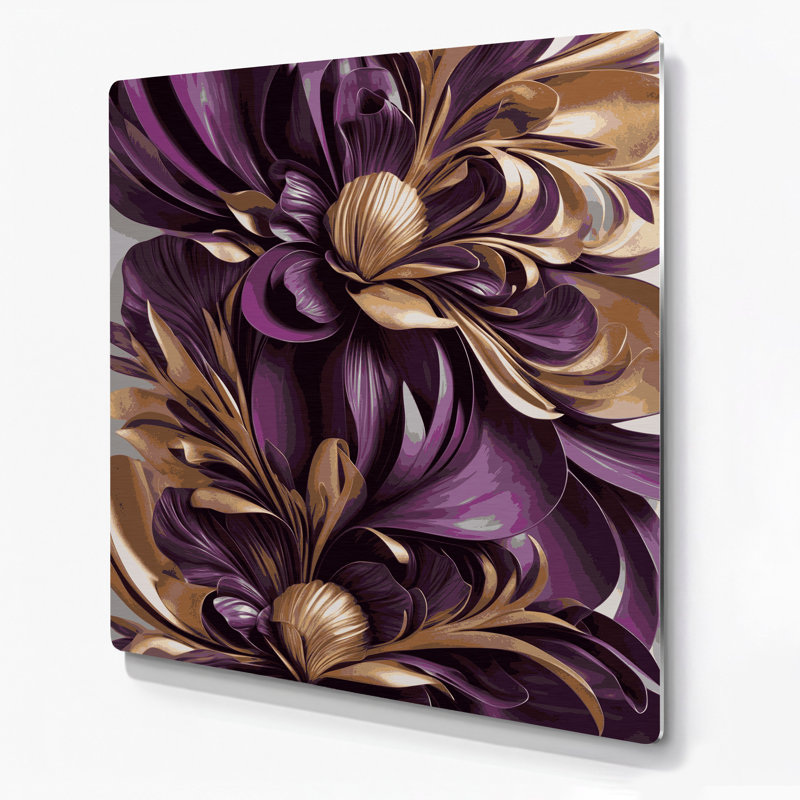 Abstrait floral 94, art mural en métal brun, H 32 po x l 32 po