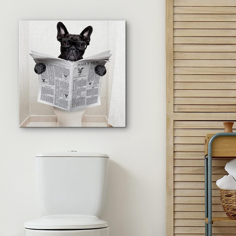 French bulldog Reading Newspaper On Toilet Funny Canvas Wall Art for H -  Express Your Love Gifts