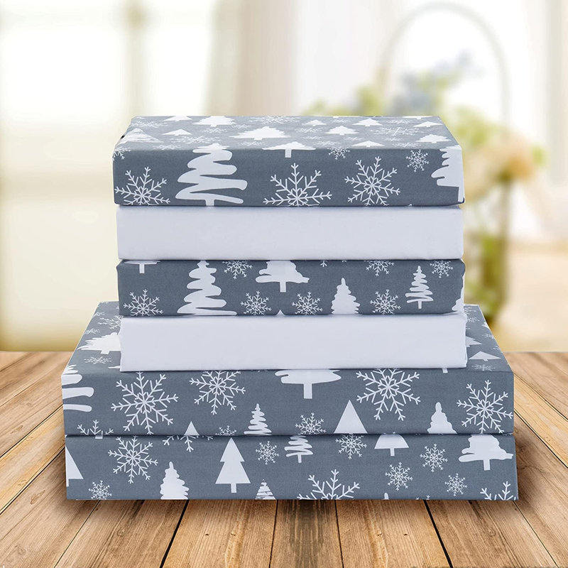 Elegant Comfort Holiday Printed 6-Piece Sheet Set, 1500 Thread Count, Breathable And Super Soft Material, Wrinkle Resistant, Fitted Sheets With Smart Pockets, 6PC King