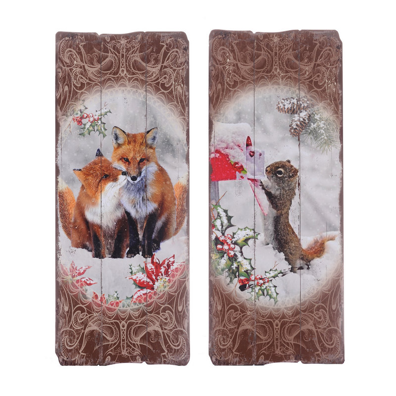 Plaque d'animaux d'hiver - ensemble de 2 - 9,5 po - brun, blanc