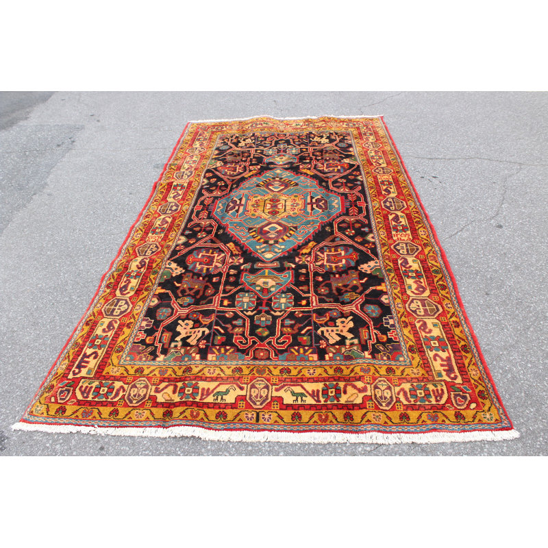 Tapis médaillon de couleur vive bleu marine 5 x 10