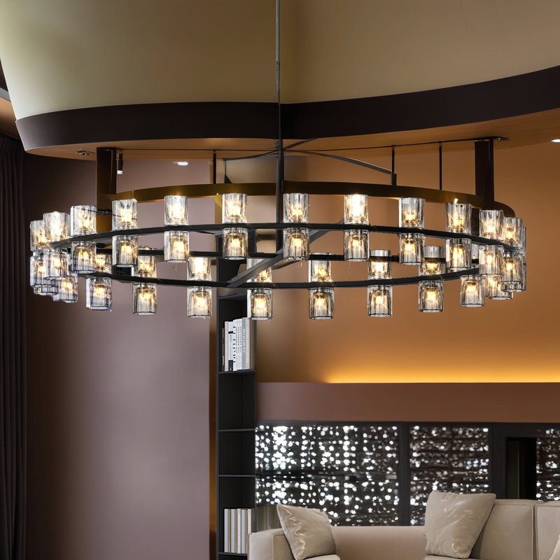 Lustre en cristal à deux anneaux - DEL 3 lumières - à intensité variable - Design moderne luxueux, Noir, noir, noir, noir