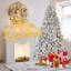 6FT Pre-Lit Snow Flocked Artificial Christmas Tree, 350 Colourful UL Lights, 36 Natural Pine Cones, 888 Snowy PVC Tips, Hinged Branches, Stable Metal Stand-1434580494-1434580491