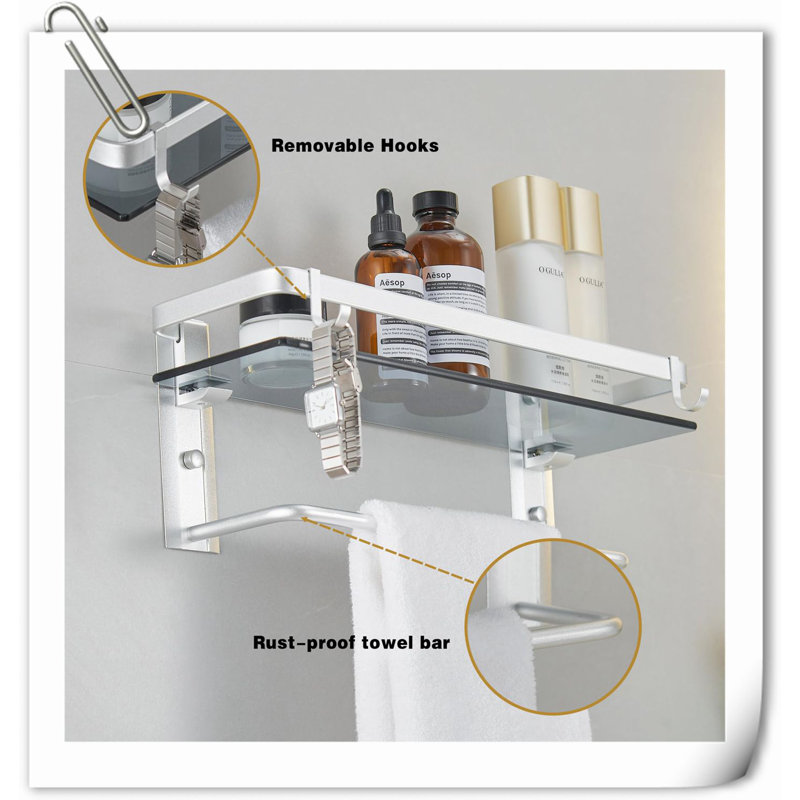 Tablette de douche murale à tablettes flottantes, Argent