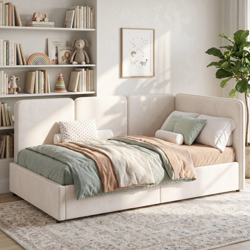 Bed, Beige-Velvet