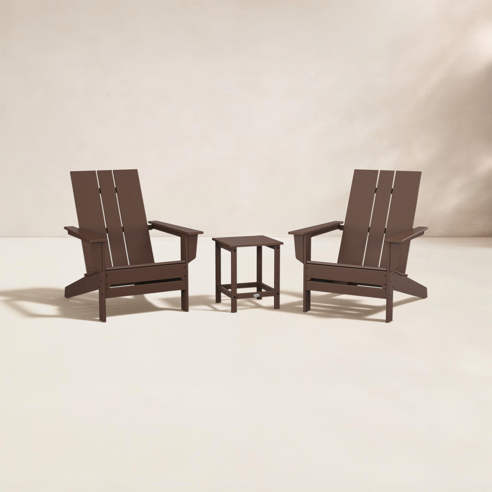 POLYWOOD® x 2-Person Oversized Adirondack Outdoor Seating Group with Side Table, Mahogany