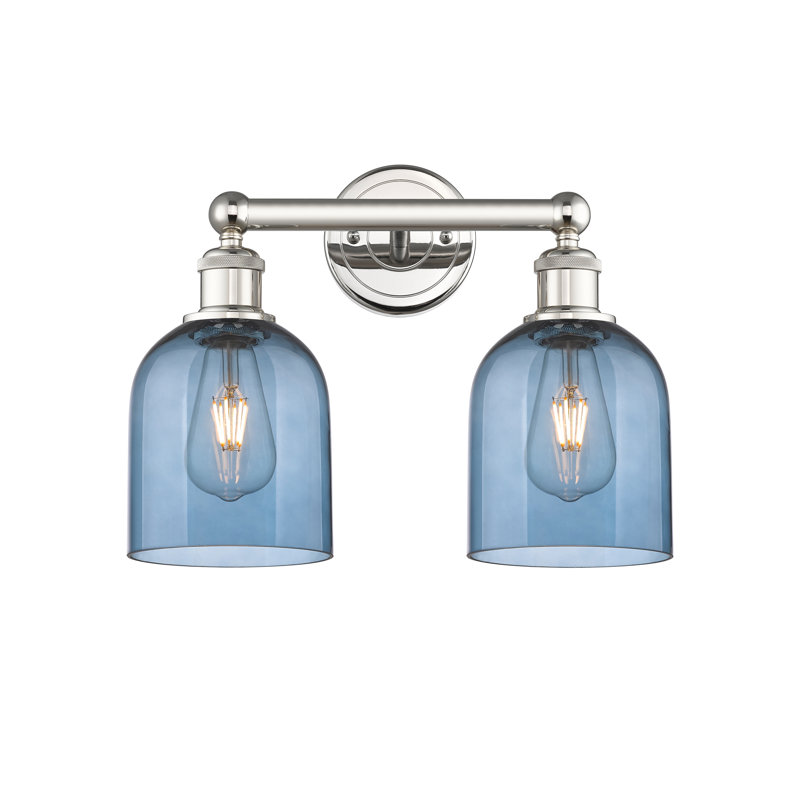 Éclairage pour meuble-lavabo à 2 lumières 15 po Edison Allysson, Bleu princesse, Nickel poli