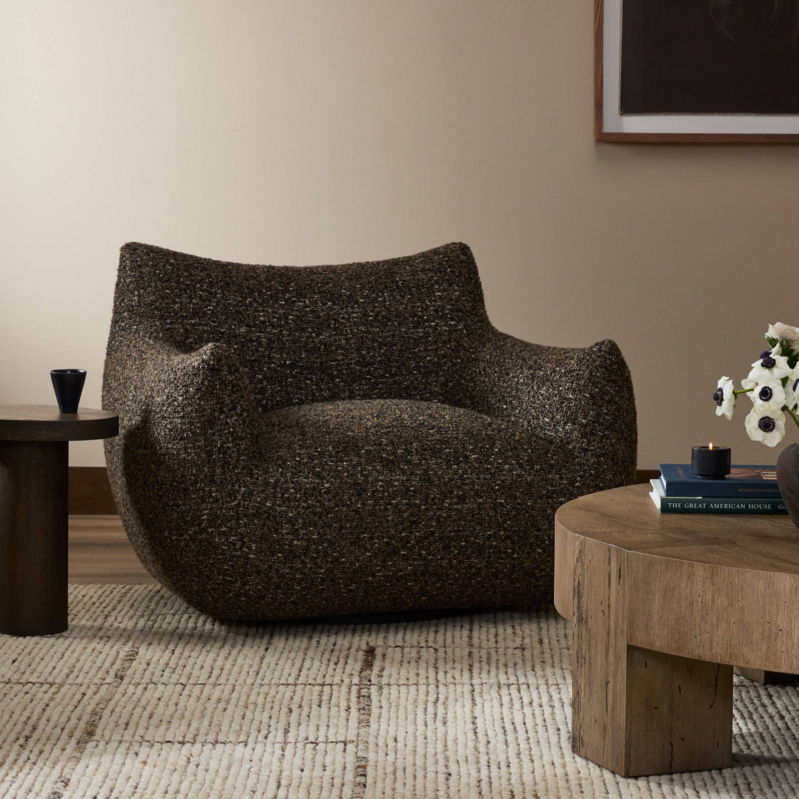 Nowthen Upholstered Swivel Armchair, Ivan Granite Boucle