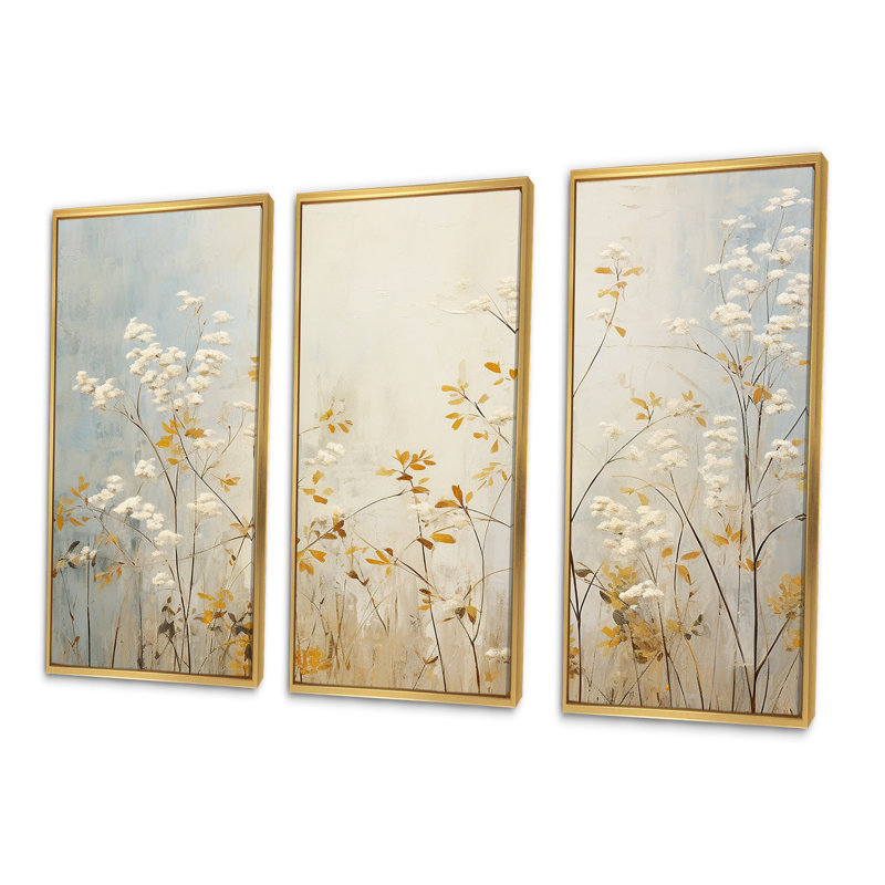 Ensemble de salon Beige Herbs Minimal Harmony - Floral Herbs Wall Art, Cadre flottant doré, H 28 po x l 36 po x P 1 po