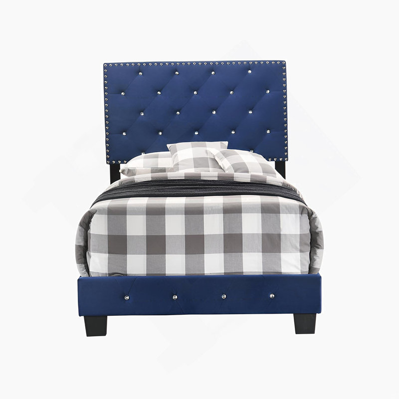 Upholstered Bed Frame With Button Tufted, Twin, Navy Blue