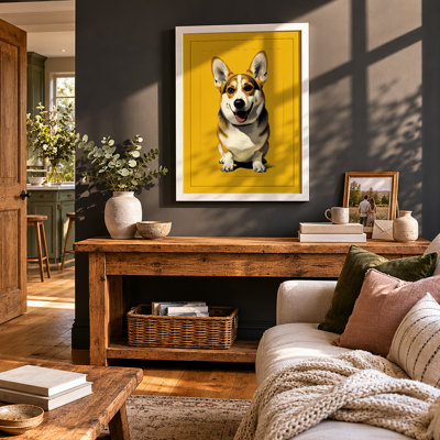 Friendly Corgi Portrait Modern - Framed Print