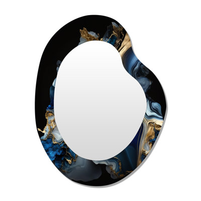 Abstract Geode Marble Blue II - Marble Unique Shape Mirror, Blue Asymmetrical Decorative Wall Mirror, Printed Metal Art