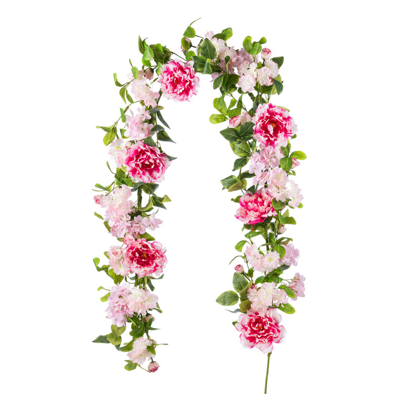 Guirlande hortensia rose, pivoine et cerise de 6 pi