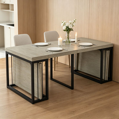 Table de salle à manger extensible moderne de 23,62 po à 118 po, pouvant accueillir de 2 à 10 personnes, table de salle à manger en bois peu encombrante pour la cuisine / salle à manger / salon, parfaite pour les réunions de famille / fêtes