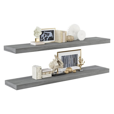 Floating Shelves Set Of 2 - 40 Inch Wall Mounted Wooden Shelves With Invisible Brackets, Modern Hanging Shelves For Bedroom, Bathroom, Living Room, Kitchen