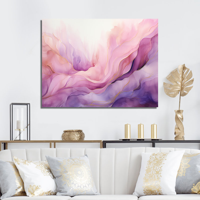 Décoration murale abstraite Tuba Terrain Mountainous Mauve II - encre liquide, Toile tendue, H 16 po x l 32 po x P 1 po