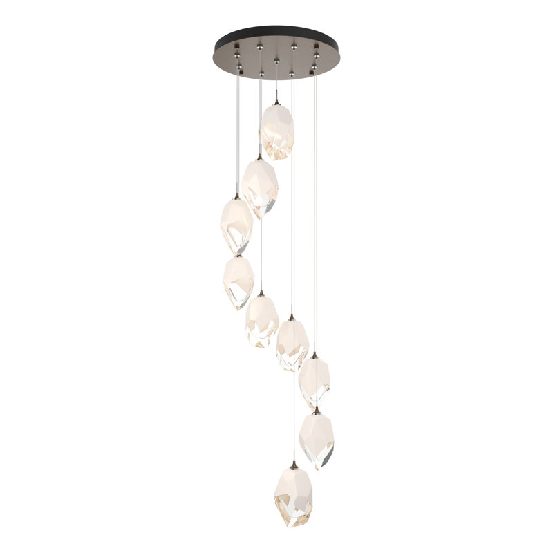 Luminaire suspendu à motif géométrique Chrysalis, H 80 po x l 20,5 po x P 20,5 po, Blanc, Bronze