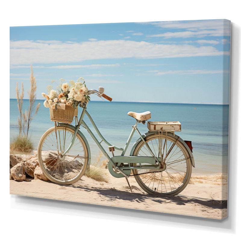 Vélo à pédales tranquilles près de la plage - impression, H 16 po x l 32 po x P 1 po, Toile tendue