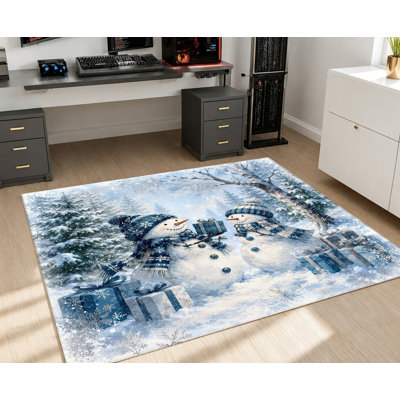Tapis de Noël lavable à la machine avec motif bonhomme de neige et envers antidérapant, idéal pour décorer votre salon, chambre à coucher, entrée, cuisine, balcon ou appartement.