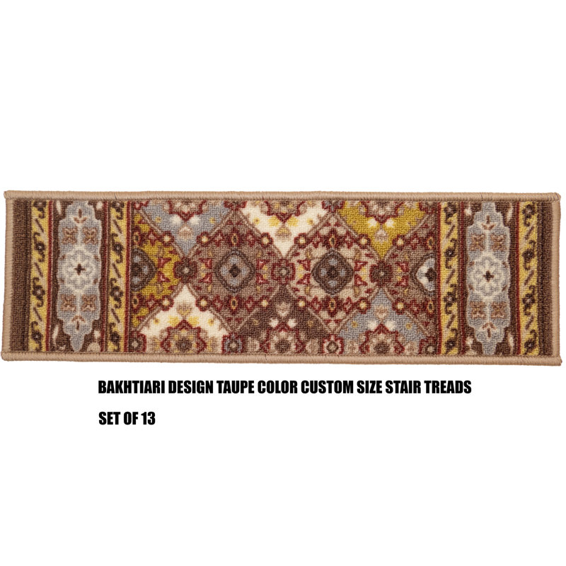 Tapis d'escalier taupe Aberdale Bakhtiari, Rectangle 31,5 po x 7,5 po