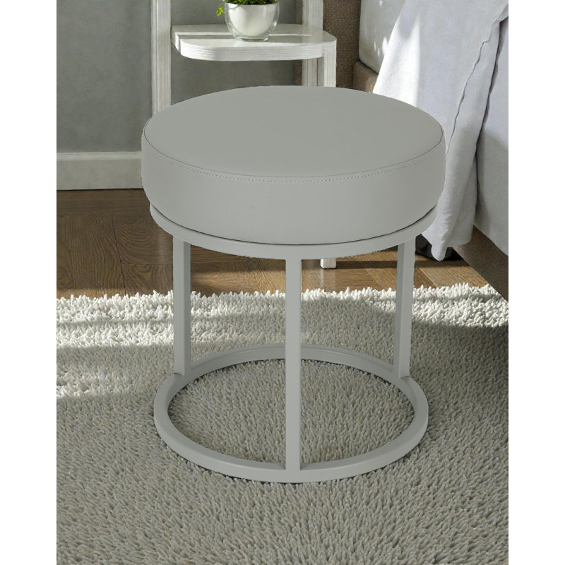 Pangea Home Stan Steel Vanity Stool Ottoman – Modern Upholstered Accent Ottoman for Living Room, Bedroom, or Lounge Seating - Faux Leather, Vegan Leather Stool - Gray Stool
