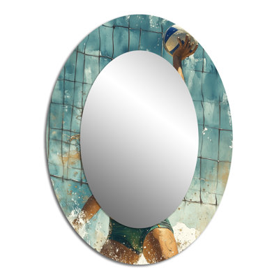 Volley-ball Serving The Ball III - Miroir mural moderne vert ovale
