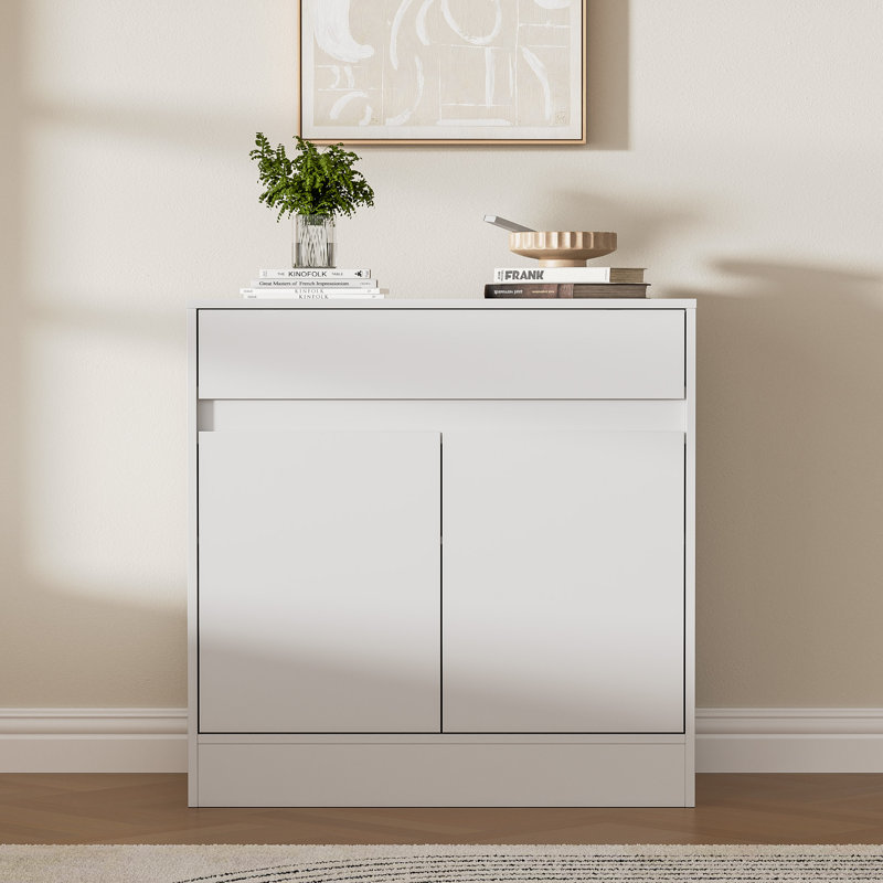 Buffet Cabinet With 2 Doors And Drawer, Coffee Bar Cabinet With Adjustable Shelf, Modern Kitchen Buffet Sideboard For Living Room, Kitchen, White