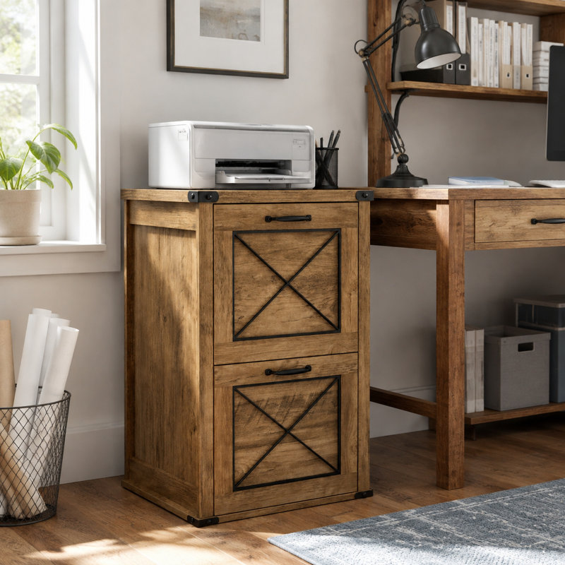 2-Drawer Filing Cabinet and Printer Stand, Brown