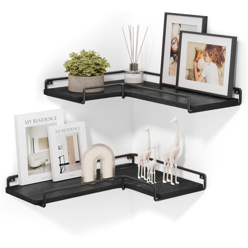 2 Piece Floating Shelf, Black, 0.5'' H X 15.7'' W X 11.4'' D