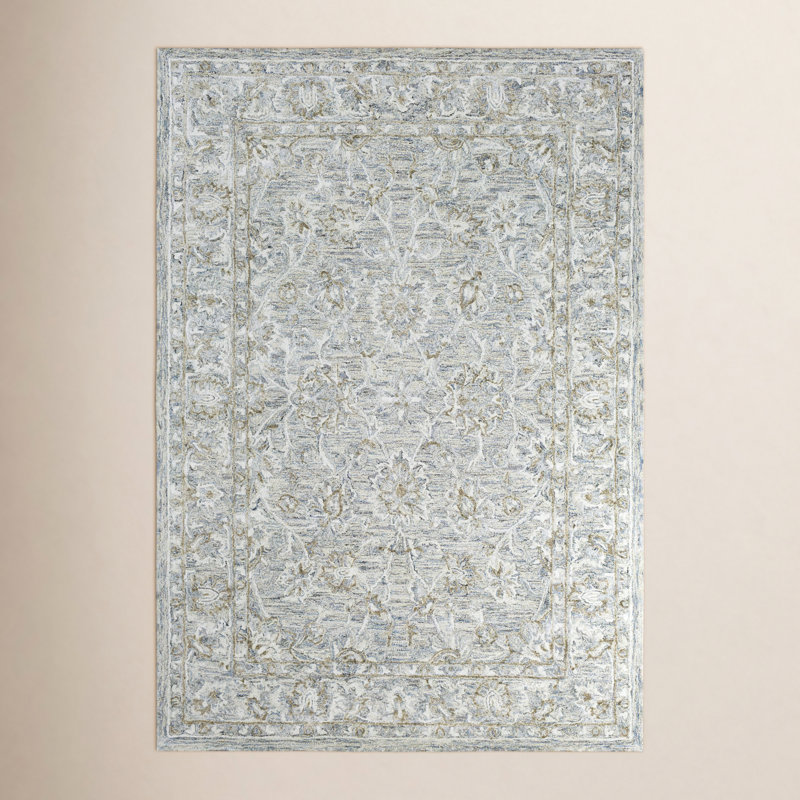 Cait Oriental Handmade Tufted Wool/Silk Denim/Taupe/Ivory Area Rug, Rectangle 9' x 13'