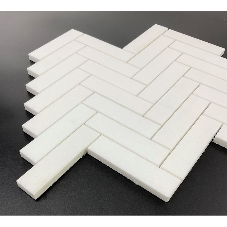 Thassos White 1" x 4" Natural Stone Herringbone / Chevron Wall & Floor Tile