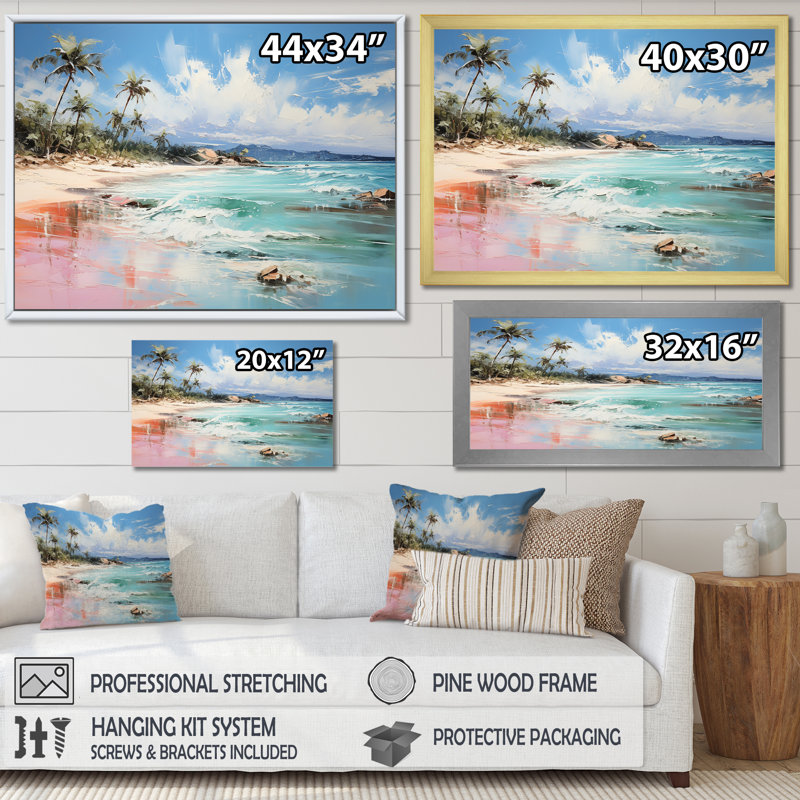 «Green Tropical Beach Escape III» - art mural bord de mer tropical, Toile tendue, H 30 po x l 40 po x P 1,5 po