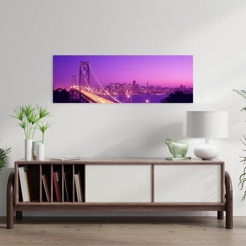 États-Unis, Californie, San Francisco, pont de la baie, art abstrait urbain contemporain de nuit, H 12 po x l 36 po