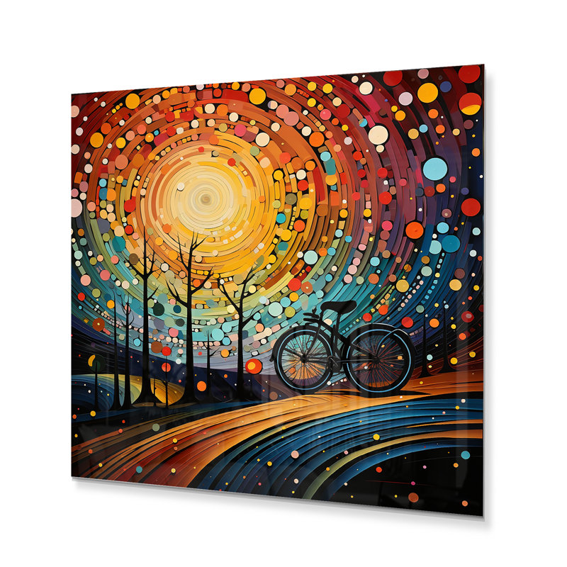 Vélo avec roues abstraites pointillisme - impression de bicyclette sur métal, H 23 po x l 23 po x P 1 po