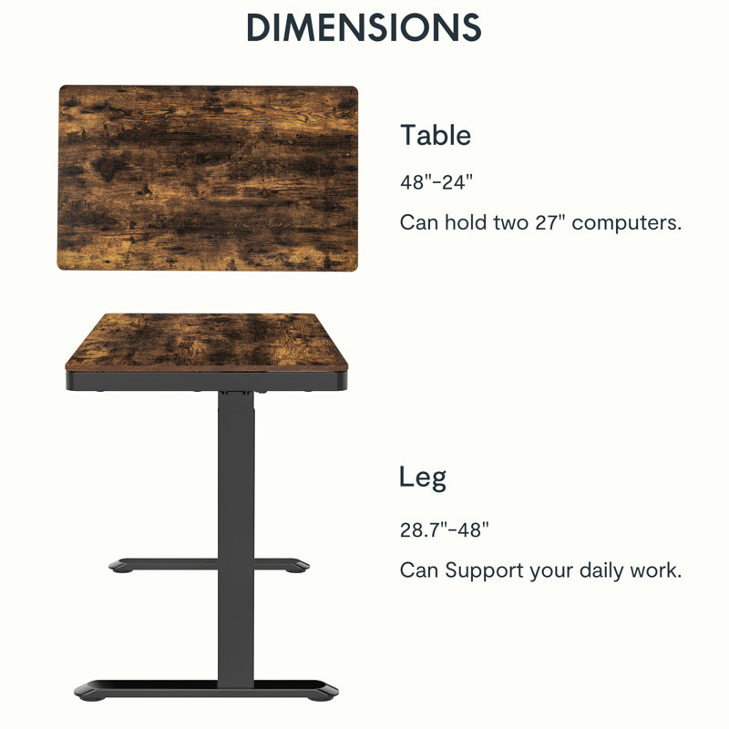 Bureau debout à hauteur réglable de 48 po / 55 po avec tiroir Home Office, H 46,5 po x l 47,4 po x P 23,7 po, Noyer / noir