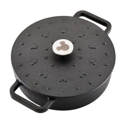 Farberware Disney Monochrome Pre-Seasoned Cast Iron Shallow Casserole, 3 Quart, Black