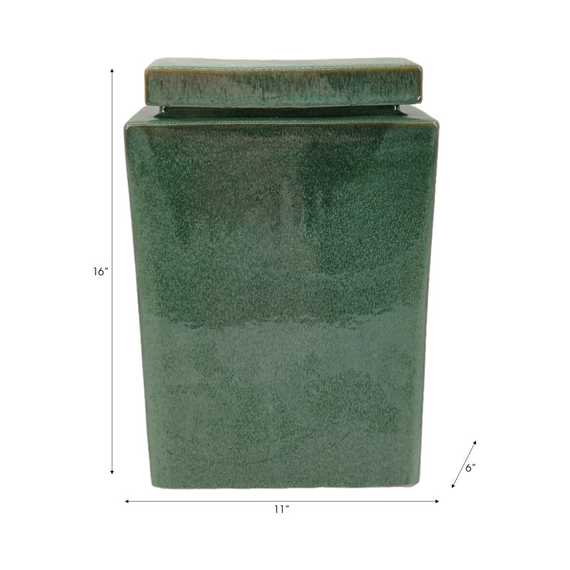Storage Jar Stoneware Ceramic Rectangular Container With Removable Lid And Modern Geometric Silhouette, 415.58