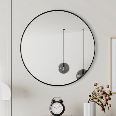 Miroir de 28 pouces avec cadre en métal noir pour le salon, la chambre à coucher et la chambre à coucher murale